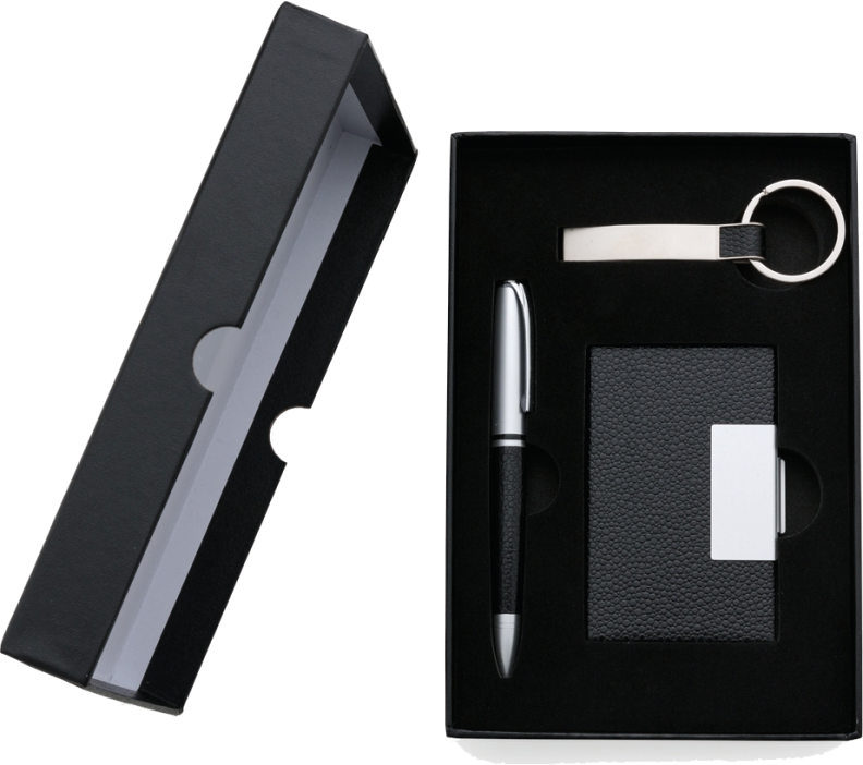 KIT EXECUTIVO 3 PEÇAS CHAVEIRO DE METAL - porta cartão de couro E CANETA METAL